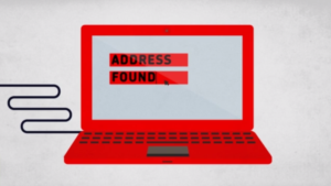 Laptop screen displaying the words address found